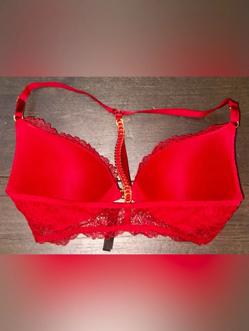 Victoria’s Secret Very Sexy Uplift Plunge Bra 34C Red Lace Front Close Racerback